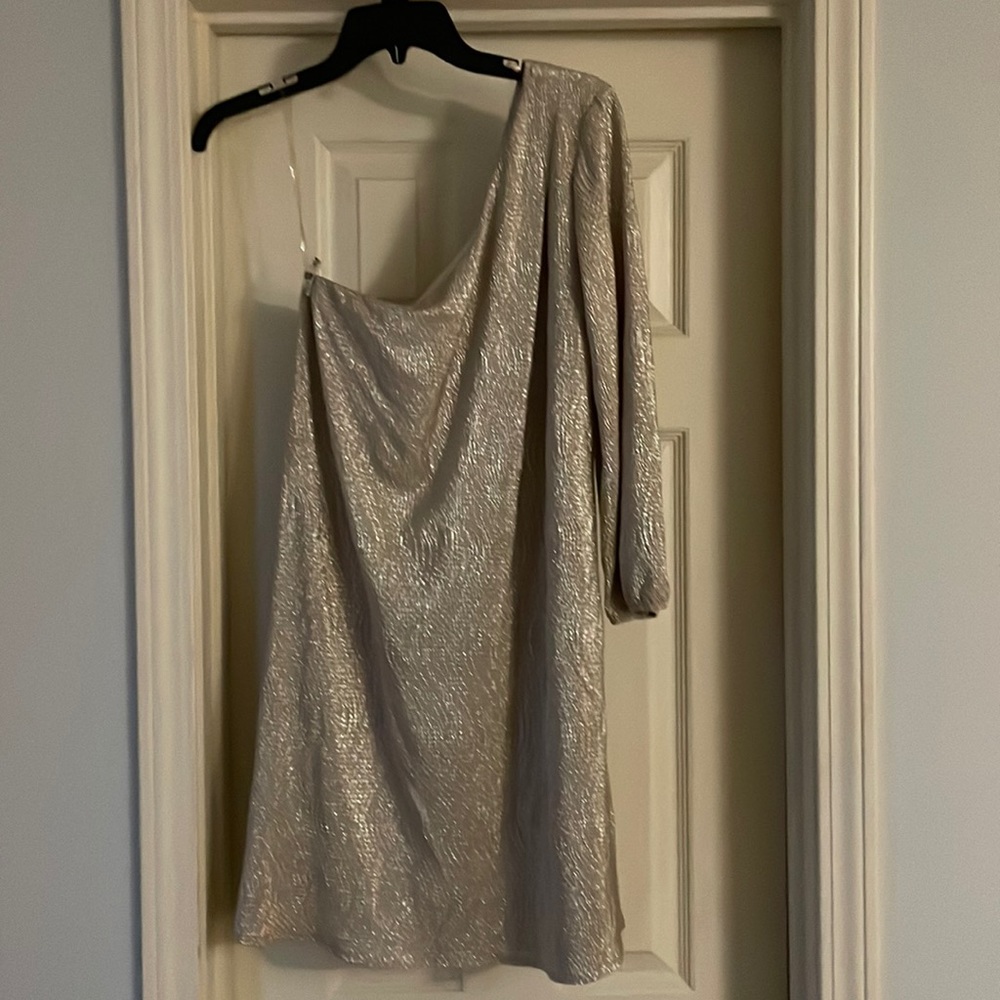One shoulder gold cocktail dress